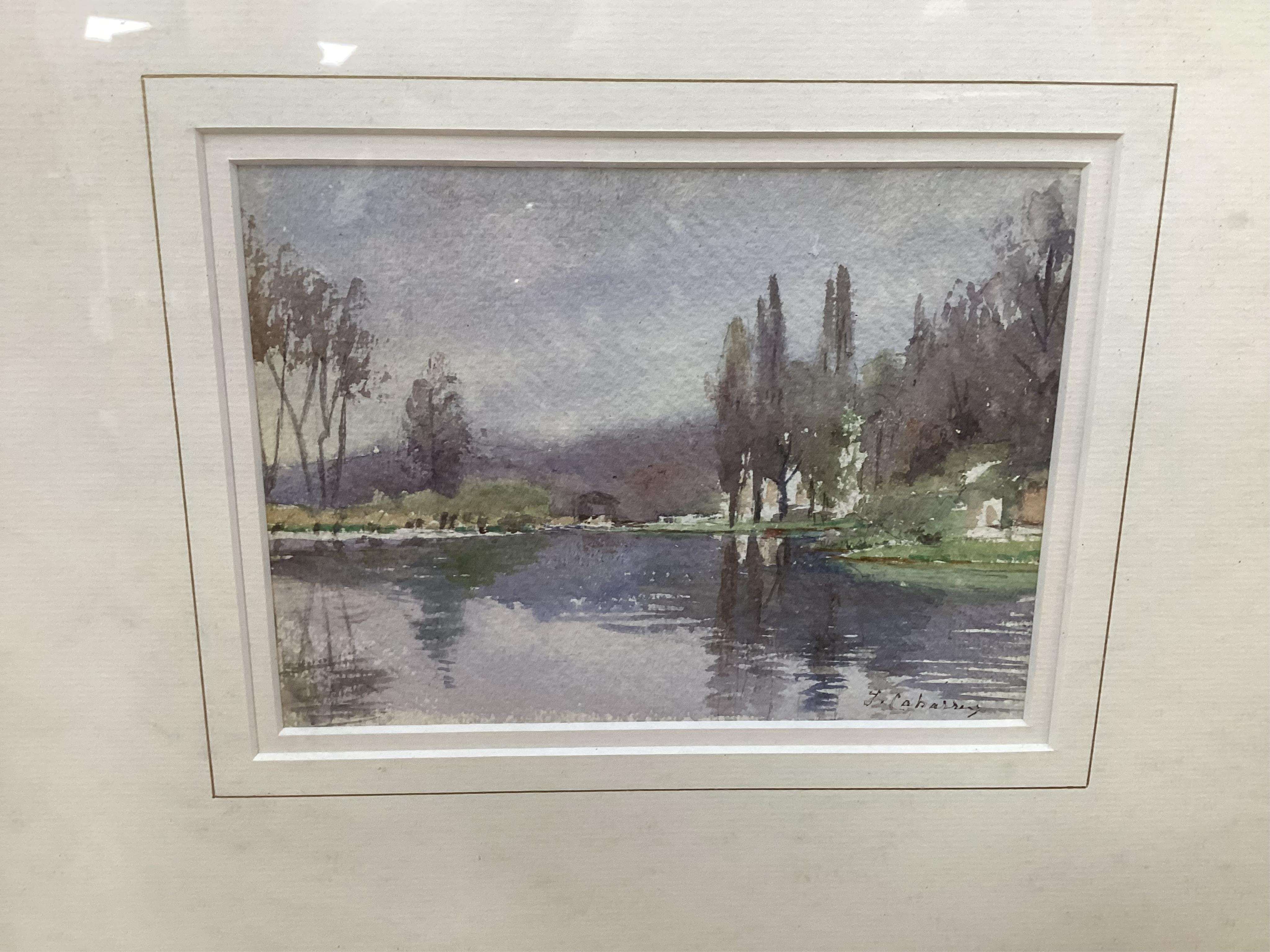 Jenika Cabarrus (b.1968), A river landscape, signed lower right, watercolour, 13 x 18cm